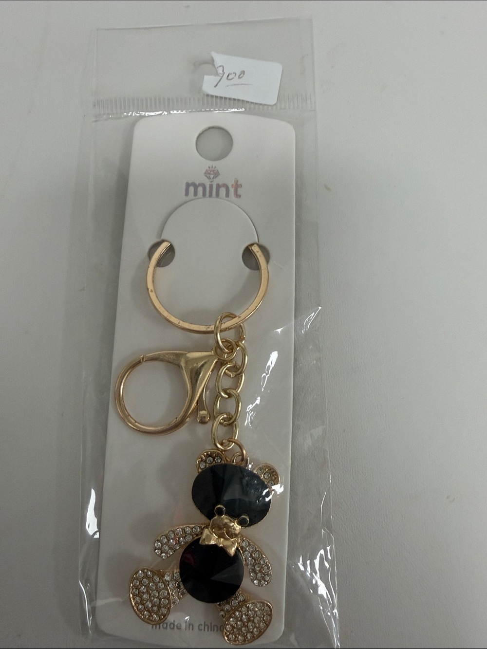 Mint gold and black crystal teddy key & card holder